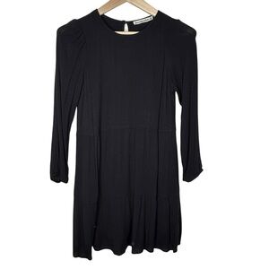 A&F Black Tiered Mini Dress XS Long Sleeve Lined Feminine Dark Academia Cottage‎
